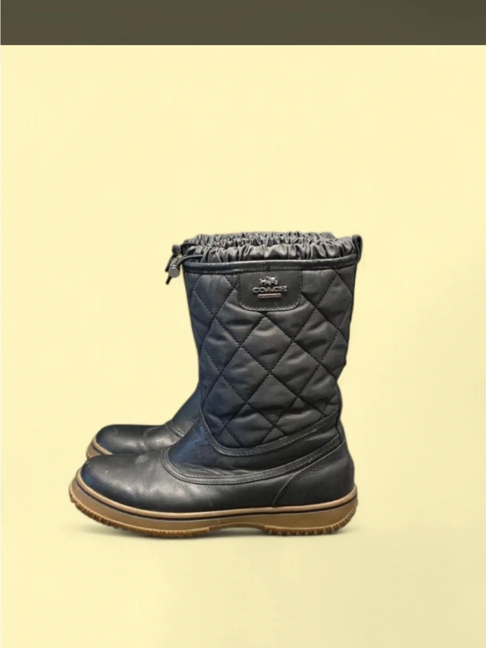 Coach Black Quilted Leather Winter Boots with Brown Sole